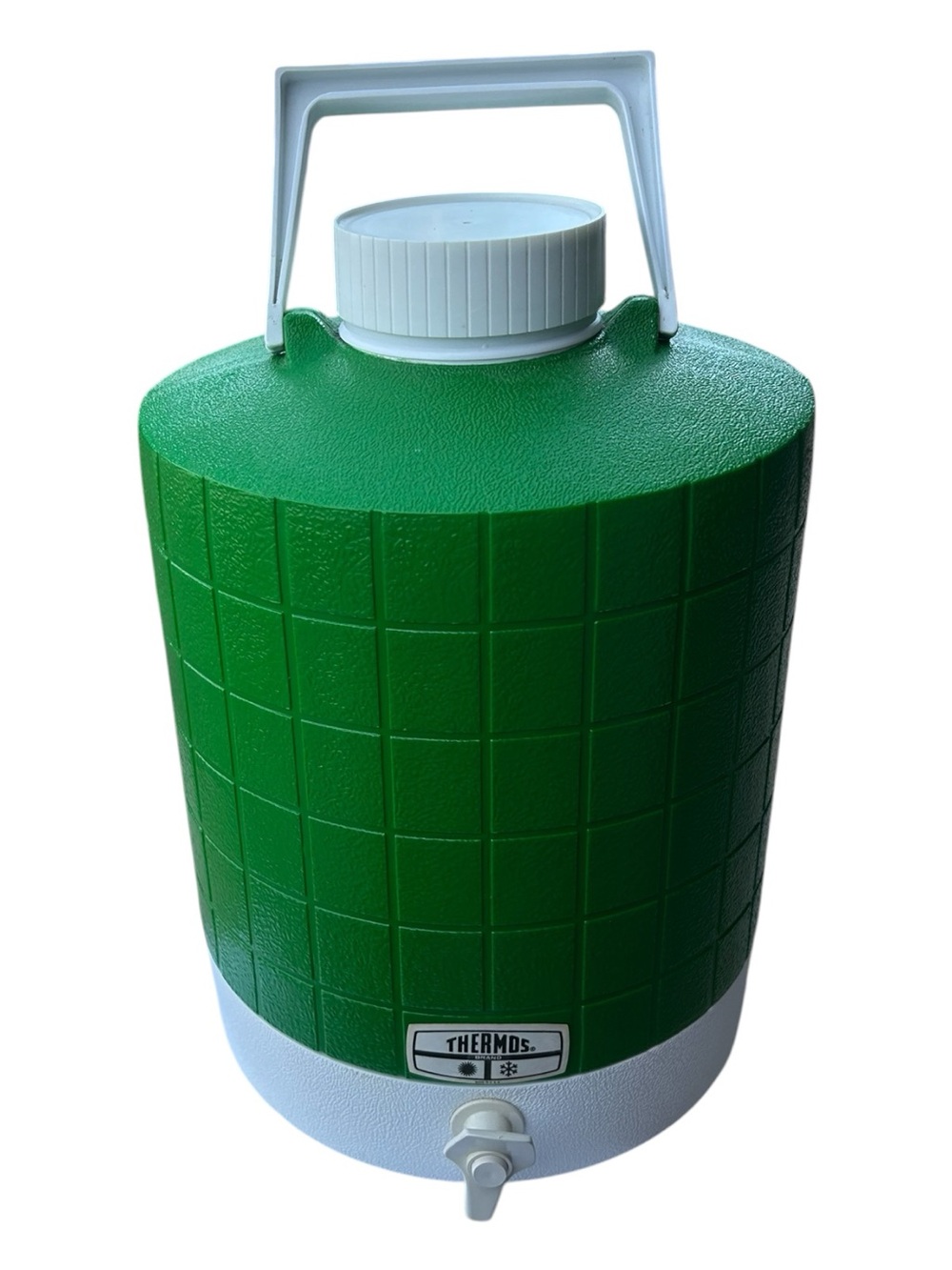 Vintage 1970s Thermos Green Plastic Picnic Water Jug Spout 2 Gallon Made in USA.